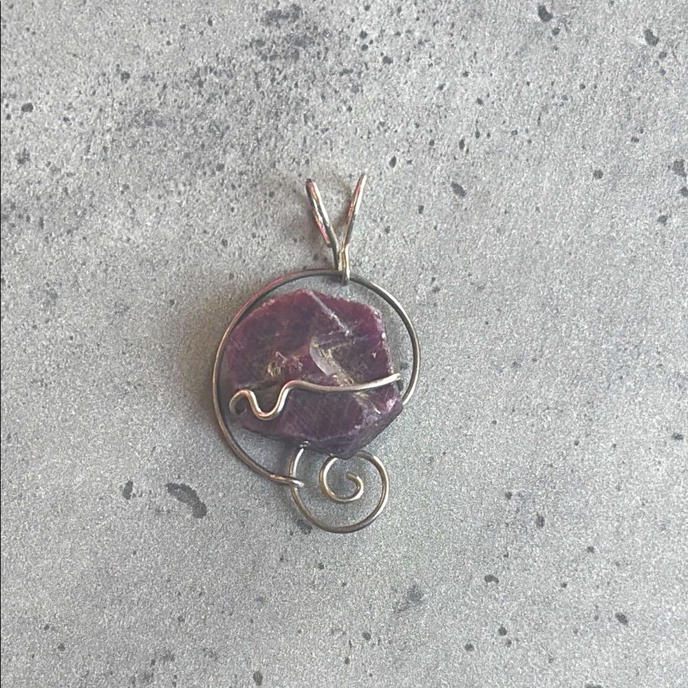 Raw Ruby Wire Wrapped Pendant